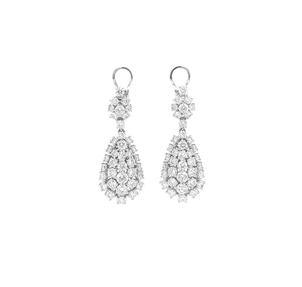 Pear Shape Diamond Drop Stud Earrings White Gold E055N