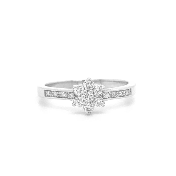 Six Petal Diamond Flower Ring White Gold R060N