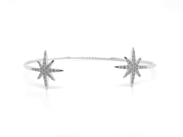 Star Burst Diamond Open Flex Bangle White Gold B009N