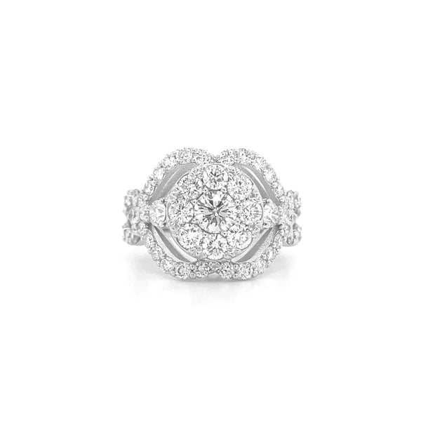 Diamond Halo Ring White Gold R034