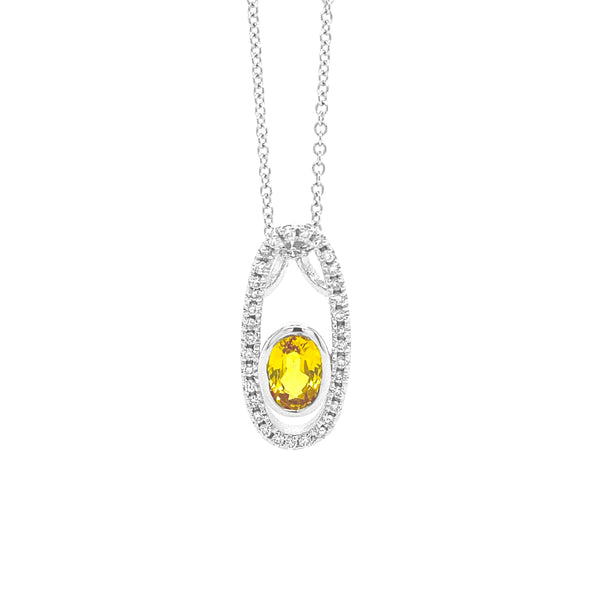 Yellow Oval Sapphire Pendant White Gold P027