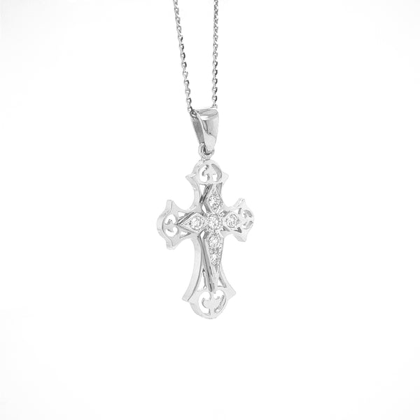 Diamond Cross Pendant White Gold P020