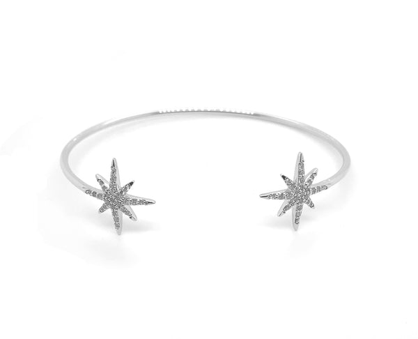 Star Burst Diamond Open Flex Bangle White Gold B009N